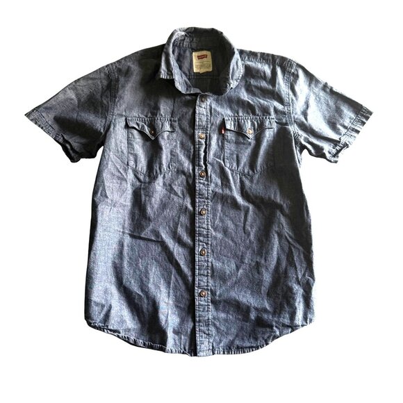Levi's 100% Cotton Button Up Shirt Men Small Blue Short Sleeve Western Cowboy - Picture 1 of 4